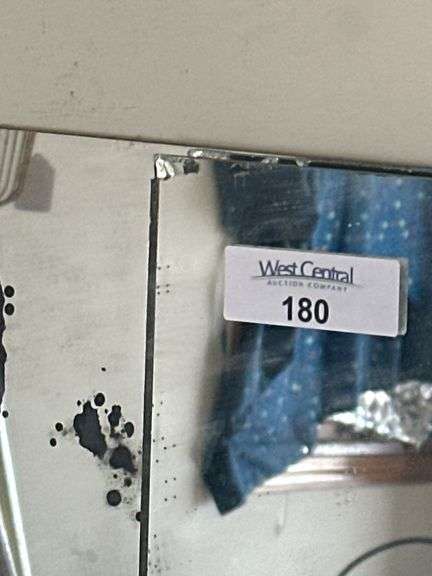 Frameless Standing Mirror with Grapes Box, Metal Basket, and Contents of a Green Box