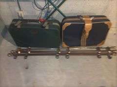 Adolfo Duxbury & Samsonite Luggage with Curtain Rods, and ironing board