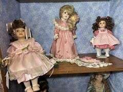 Collection of Three Porcelain Dolls with Accessories
