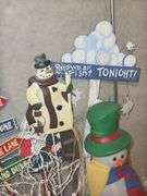 Christmas Holiday Decorations Lot - Blow Mold Snowman, Lighted Sleigh, Signs
