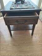 Dark Wood Side Table with Drawer and Shelf