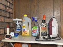 StepRight by Werner Step Stool, Cleaning Supplies and Shelf Contents