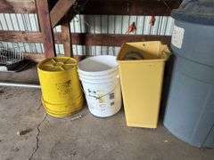 Mixed Lot of Buckets, Totes, Trash Cans, and Flower Pots