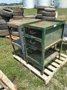 Rolling Metal Shop Cart and Metal shop table