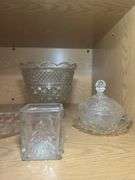 Collection of Decorative Clear Glass Bowls and Serving Pieces