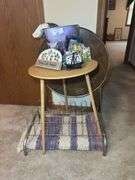 Round Side Table with Assorted Home Decor Items