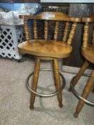 Set of Four Wood Swivel Bar Stools