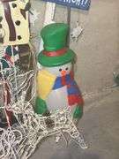 Christmas Holiday Decorations Lot - Blow Mold Snowman, Lighted Sleigh, Signs