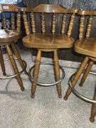 Set of Four Wood Swivel Bar Stools