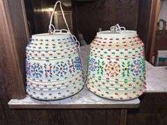 Pair of Beaded Hanging Lamps and Wall Sconce Lighting Fixture Lot