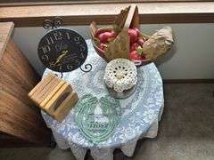 Variety of Home Decor Items: Table Clock, Coasters, Deer Statue, and More