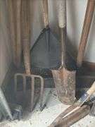 Assorted Shovels, Rakes, and Garden Tools