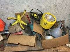 Shop Lot: Light, Trailer Sign, Tools, and Hardware