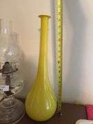 Clear Glass Oil Lamp and Yellow Glass Vase