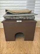 Upholstered Storage Ottoman with Cat Hole and Cushions