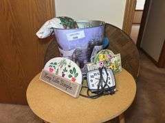 Round Side Table with Assorted Home Decor Items