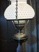 Vintage Hanging Oil Lamp with Hobnail Glass Shade