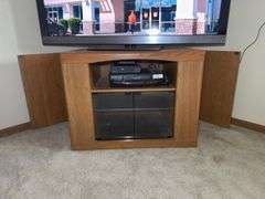 Wooden TV Stand with Cabinet Doors (NO CONTENTS)