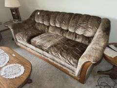 Upholstered Sofa with Wooden Accents