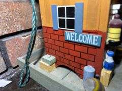 Set of Four Handcrafted Wooden Birdfeeder Miniature Buildings