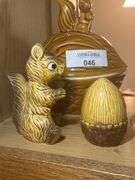 Ceramic Squirrel Salt and Pepper Shaker, Acorn/Squirrel Cookie Jar, Trinket Dish, Creamer and Plates
