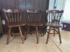 Set of Three Wood Swivel Dining Chairs