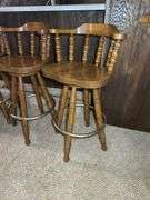 Set of Four Wood Swivel Bar Stools