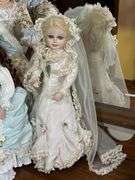 Collection of Three Porcelain Dolls in Period Style Gowns