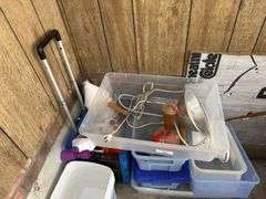Household Lot with Totes, Bucket, and more