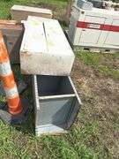 Assorted Metal Storage Boxes and Traffic Cones