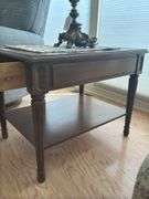 Dark Wood Side Table with Drawer and Shelf