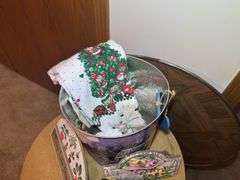 Round Side Table with Assorted Home Decor Items