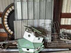 Metal Roofing Sheets, Birdhouses, and Metal Tubing Assortment