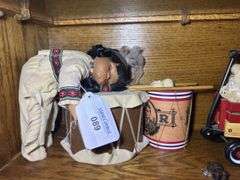 Collectible Doll, Radio Flyer Wagon with Teddy Bears, and Decorative Drums