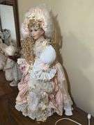 Cherilyn Porcelain Doll with Blonde Hair and Pink Dress