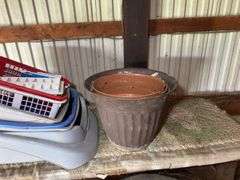 Mixed Lot of Buckets, Totes, Trash Cans, and Flower Pots