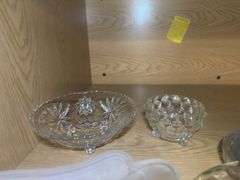 Collection of Decorative Clear Glass Bowls and Serving Pieces