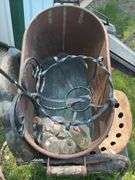 Metal Bucket, Tractor Seats, Chair, and Chainsaws