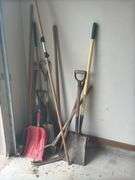 Assorted Shovels, Rakes, and Garden Tools