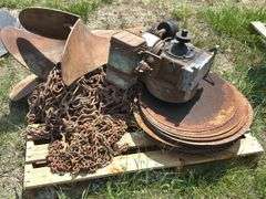 Plow Blade, Metal Discs, Engine, and Chains