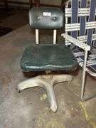Lot of Two Aluminum Frame Webbed Lawn Chairs and Swivel Shop Stool