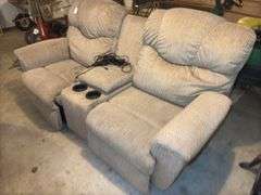 Two-Seat Upholstered Reclining Loveseat with Console