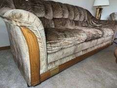 Upholstered Sofa with Wooden Accents