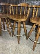 Set of Four Wood Swivel Bar Stools