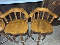 Set of Four Wood Swivel Bar Stools