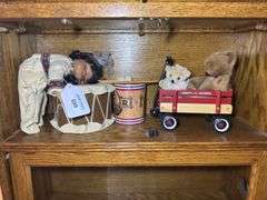 Collectible Doll, Radio Flyer Wagon with Teddy Bears, and Decorative Drums