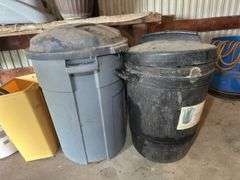 Mixed Lot of Buckets, Totes, Trash Cans, and Flower Pots