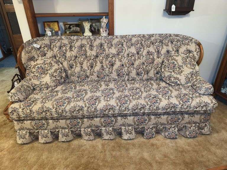 Floral Upholstered Sleeper Sofa with Wooden Frame image