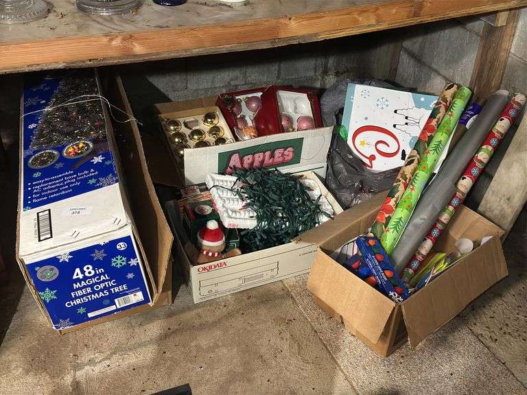 Christmas Holiday Decoration Lot - Tree, Lights, Ornaments & Wrapping Paper image