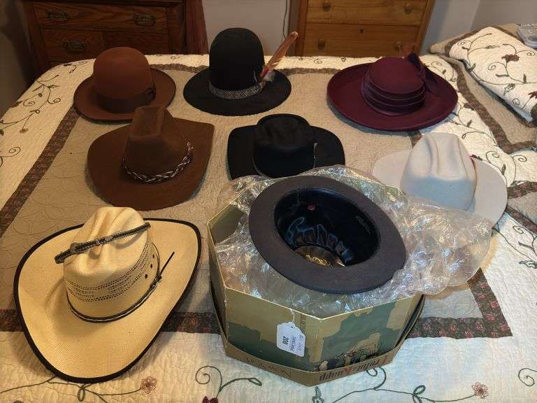 Assorted Hats Including Western and Formal Styles image